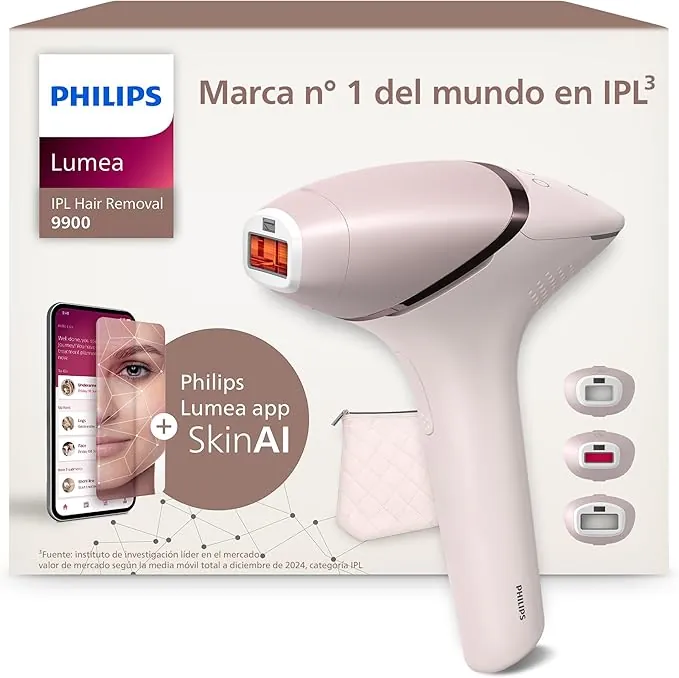 Philips Lumea serie 9900, dispositivo de depilación IPL, alternativa de depilación láser, SenseIQ y SkinAI, 3 accesorios para el cuerpo, la cara y zonas de precisión, con y sin cable, BRI953/02