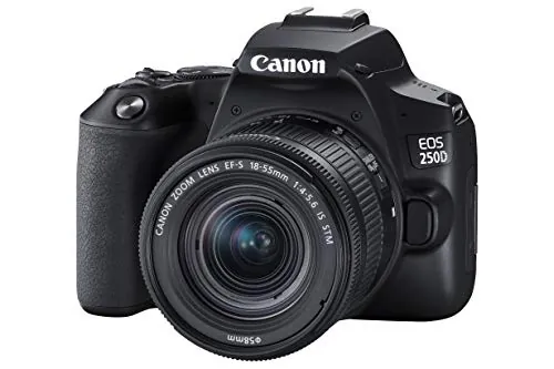 Canon Cuerpo de la cámara réflex digital EOS 250D APS-C con objetivo EF-S 18-55mm F4-5.6 IS STM | 24,1 megapíxeles, vídeo 4K, Dual Pixel CMOS AF y Wi-Fi y Bluetooth - Negro
