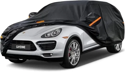 Kayme Funda Coche Exterior, Compatibles con Porsche Cayenne (2010-2025), Cubierta para Coche Impermeable Transpirable Anti-UV Antipolvo de 7 Capas, Cubre Coche con Cremallera y Forro de Algodón.