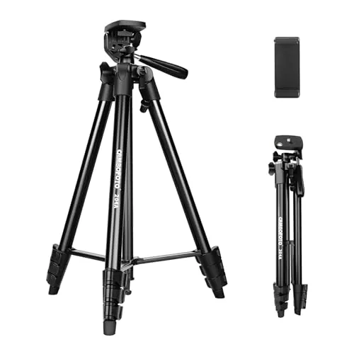 CAMBOFOTO Trípode para Teléfonos Móviles 135 cm, Aleación de Aluminio Ligero con Soporte para Móviles, Compatible con iPhone, Android, Smartphones, Cámaras DSLR y Sin Espejo