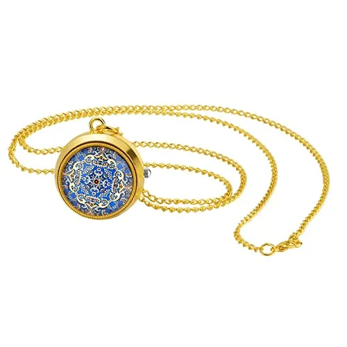 JEWELRYWE Reloj de bolsillo clásico para mujer, chapado en oro, redondo, analógico, reloj de cuarzo, collar con cadena, para el día de San Valentín, Floral, Moderno