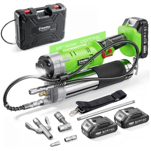 TaskStar 12000PSI Engrasadora Batería, 2 en 1, 2 baterías, Manguera de 1.2m