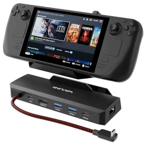 WAVLINK Base para Steam Deck, estación de Acoplamiento 6 en 1 para Steam Deck/ROG Ally con HDMI 2.1 4K a 144 Hz, Entrada PD de 100 W, 3 Puertos USB 3.2 de 10 Gbps y RJ45 Gigabit.