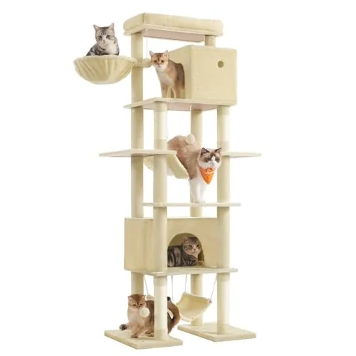 Feandrea Árbol para Gatos, Multinivel XXL, 200 cm de Altura, Beige