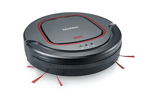 SEVERIN Robot aspiradora Chill®, aspirador potente para suelos duros y alfombras de pelo corto, robot de limpieza extraplano con detección de escaleras, gris platino, RB 7025