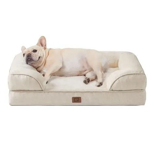 EHEYCIGA Cama Perros Medianos 76x51x16cm, Cama Perros Pequeños Impermeable Lavable con Espuma Viscoelástica, Sofá Perro Desmontable, Beige