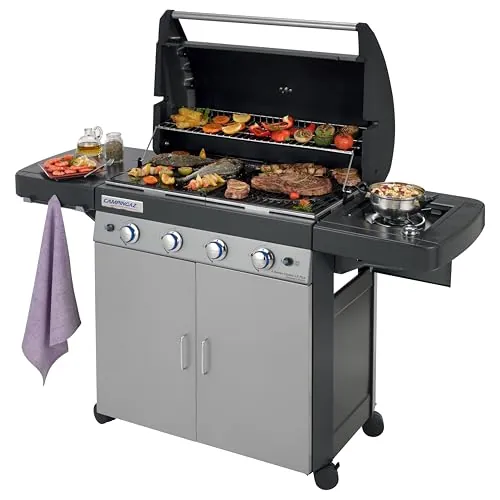 Campingaz 4 Series Classic LS Plus Barbacoa a gas, 4 quemadores de acero Inoxidable, 12.8kW, Sistema de limpieza InstaClean, 4 Ruedas, Color Negro, Gris, 160 x 59.8 x 115.6 cm