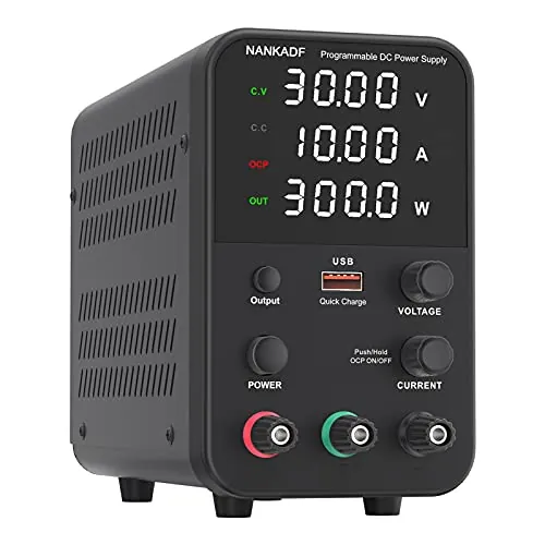 Fuente de alimentación conmutada DC (0-30V,0-10A) Ajustable, Fuente de Alimentación Laboratorio de 4 dígitos de Alta precisión, Fuente de alimentación Variable para Mesa de Laboratorio, Negro