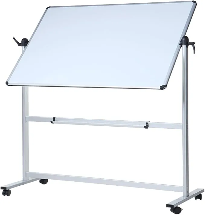 VIZ-PRO Pizarra blanca grande móvil magnética de doble cara 150x120 cm, con ruedas y marco de aluminio, para oficina y aula