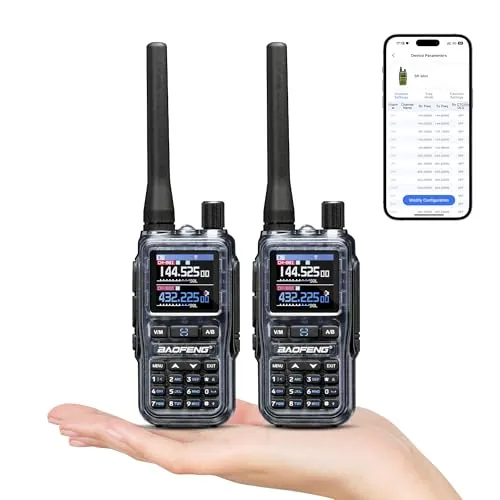 Baofeng GT-5R Mini Walkie Talkie 5W Doble Banda VHF UHF, Programación Inalámbrica por App, 999 Canales, Doble PTT, Puerto de Carga USB-C, Airband/FM, Linterna, Cuarzo(Pack de 2)