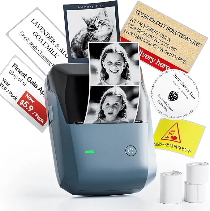 NIIMBOT B1 Pro Etiquetadora Bluetooth con 3 Rollos de Etiquetas Anchas,Impresora de Etiquetas HD 300DPI, impresión Bicolor Rojo y Negro,para Fotos,hogar,Oficina y Negocios (Azul Oscuro)