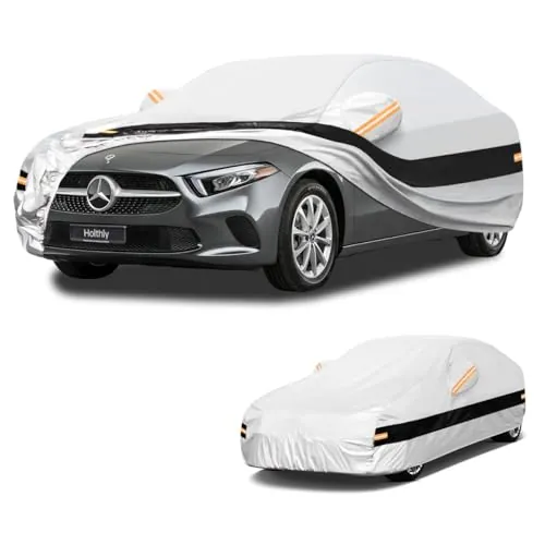 Holthly Funda Coche Exterior para Mercedes Benz Clase A(2012-2026),Funda Coche 10 Capas de Protección,Cubre Coche 100% Impermeable,Antipolvo,Cortaviento,Impermeable a la Lluvia,Protección UV.