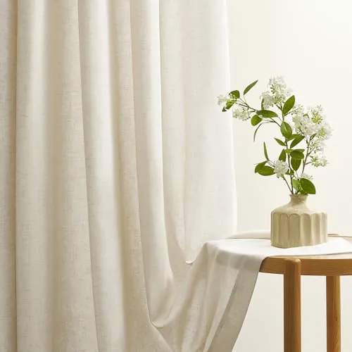 Topfinel Cortinas Salon Dormitorio Visillo Moderna Cortinas con Ojales Beige Natural Lino y Algodón Cortinas para Infantiles Ventana Habitación Dormitorio Dos Puertas Translucidas 140x260cm (HxL) 2pzs