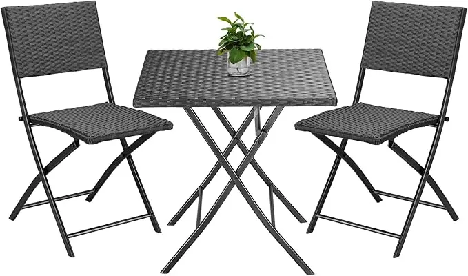 CASARIA Conjunto Muebles Balcón Mesa y 2 Sillas Plegables Poliratán Acero Estable Resistente Jardín