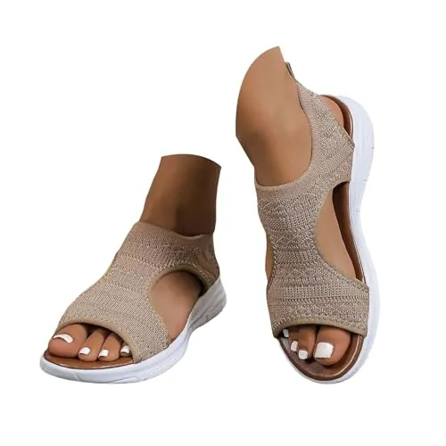 riou Sandalias Deportivas ortopédicas para Mujer Moda Zapatos con Punta Abierta Cuña Lavable de Verano Sandalia para Caminar, Caqui, 38