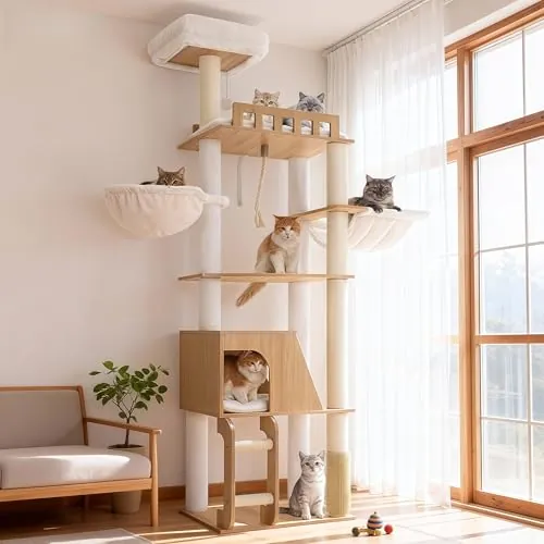 Hey-brother Rascador para Gatos Madera, con 2 Plataformas, Cueva, MPJ121BT