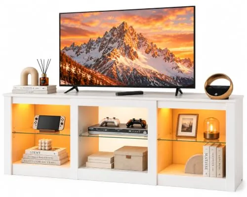 WLIVE Mueble TV 166 cm para TVs de hasta 75", con LED y Estantes Abiertos