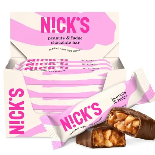 NICKS Peanuts n Fudge Barritas Keto Chocolate Cacahuetes Caramelo 175 Calorías, 4,1 Carbohidratos Netos, Sin Azúcar Añadido Low Carb Dulces Chocolatinas Sin Gluten (15x40g)