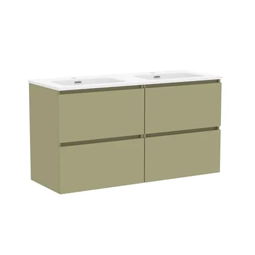 Baikal Mueble de Baño Klay. Mueble MONTADO. 4 Cajones Suspendido con Lavabo. Armario de Baño. Lavabo Ceramico. 120cm Verde Cactus.