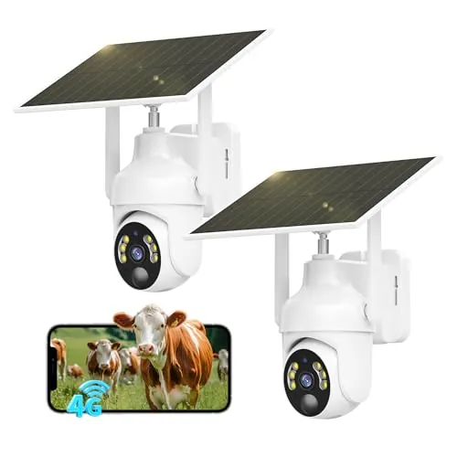 SEHMUA 4G LTE Camara Vigilancia Exterior con Panel Solar Inalámbrica, 2Pack