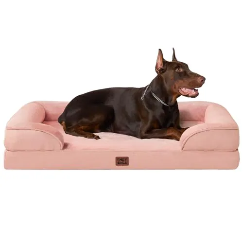 EHEYCIGA Cama Perro Grande 91x68x16cm, Colchon Perro Grandes Impermeable Lavable con Espuma Viscoelástica, Sofá Perro Desmontable, Rosa Grisáceo