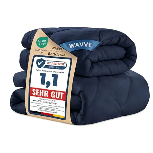 WAVVE Edredón Relleno Nórdico 220x240 cm para Cama 135 150, Juego de 2 Piezas Verano 150gr/m² + 4 Estaciones 300gr/m² = Invierno 450gr/m² Fibra, Azul Marino