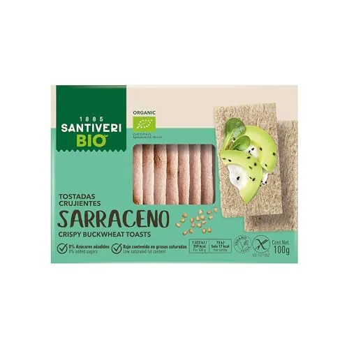 SANTIVERI - Tostadas de Trigo Sarraceno Bio Sin Gluten – Crujientes y Ligeras, 0% Azúcares Añadidos, Veganas, con Ingredientes Ecológicos – 100 g