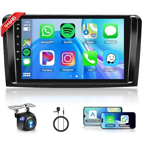 4+64G Wireless Carplay Radio de Coche para Mercedes Benz ML GL W164 ML350 ML500 GL320 X164 ML280 GL350 9 Pulgadas Android Radio con Android Auto GPS Mirror Link Bluetooth WiFi/FM/RDS Cámara Trasera