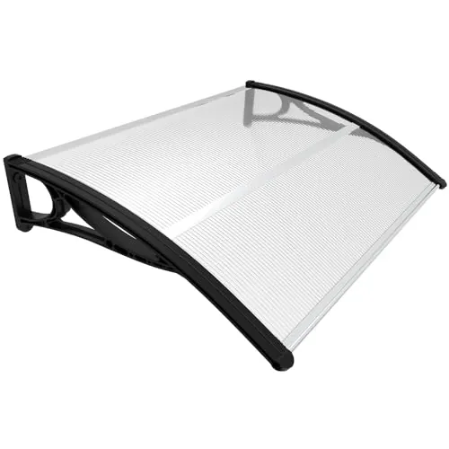 VOUNOT® Marquesinas Exterior para Puertas y Ventanas, 120 x 80 cm Tejadillo de Protección con Barra Central, Toldo Cubierta de Policarbonato en Jardín, Negro