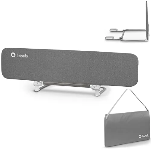 lionelo Lora XL Barrera portátil para Cama de bebé 45x150 cm inclinación Ajustable hasta 180°, Barrera Plegable para Cama de bebé, Mecanismo de Bloqueo StandSafe, Dispositivo antivuelco