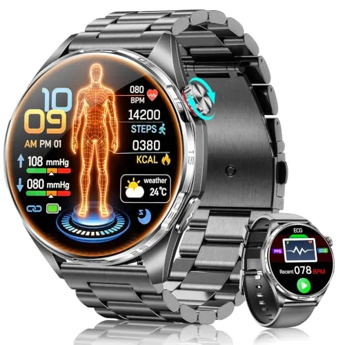 Reloj Inteligente Hombre Salud con ECG/HRV/BMI, Llamadas Bluetooth, Negro