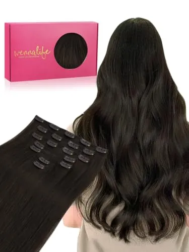 WENNALIFE Extensiones Clip Pelo Natural, 55cm 120g 7 Piezas, Castaño Oscuro Extensiones de Clip Natural Extensiones Pelo Remy Extensiones Cabello Postizos Mujer