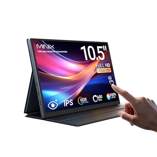 MINIX SF10T Monitor Portátil Táctil 10,5" Pantalla Portatil IPS 178° Gran Ángulo/Altavoces Duales Integrados/Baja Luz Azul HDR Cuidado Visual/Funda Protectora Inteligente Para Mac PC Xbox PS4/5 Switch