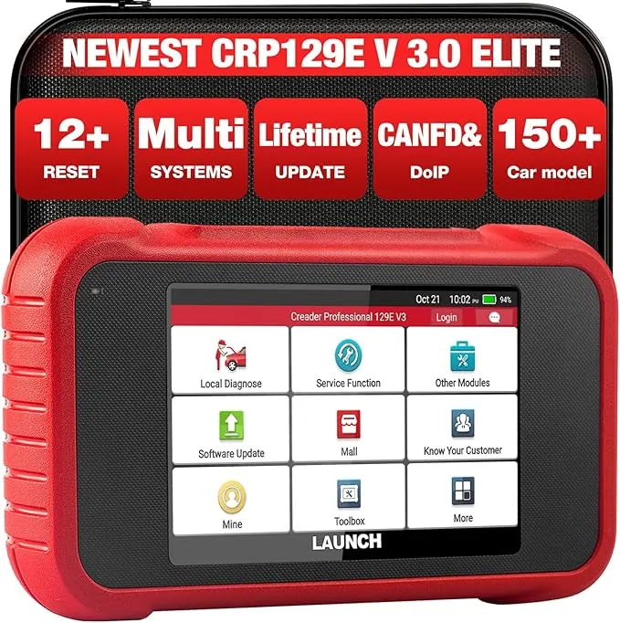 LAUNCH CRP129E V3.0 OBD2 Diagnosis Coche Multimarca con 4 Sistemas + 12 Servicios de Reinicio Lector de Código Sistema de Motor ABS SRS Transmisión Reset de Aceite TPMS EPB SAS DPF Injector Coding BMS