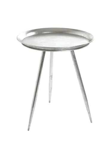 HAKU Mesa Auxiliar Redonda de Metal Plateado, Mesa de Centro Redonda pequeña - Dimensiones: 54 cm de Alto x 44 cm de diámetro Estilo: Moderno