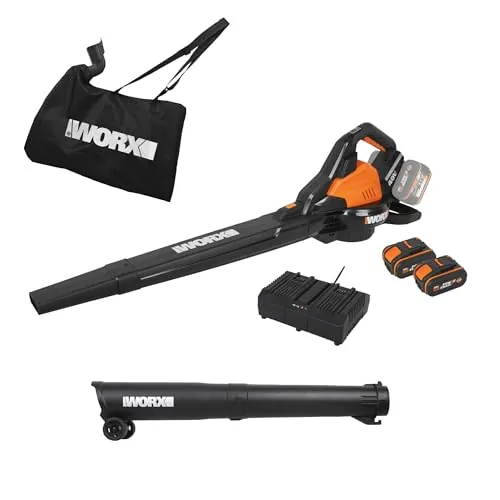 WORX Aspirador de Hojas 40V Máx. 2x20V | WG583E | PowerShare |Incluye 2 baterías y Cargador Doble |2 en 1 Recoger y aspirar – Bolsa de 35 L | Incluye Toberas | Ligero