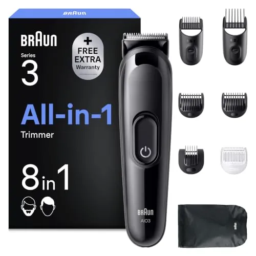 Braun Recortadora Todo en Uno Series 3, AIO3535n, Negro | Kit de Styling 8en1 para Barba Y Pelo, 14 Longitudes, Máquina de Cortar Pelo con 50 Min de Uso, Recorte Fácil Y Rápido