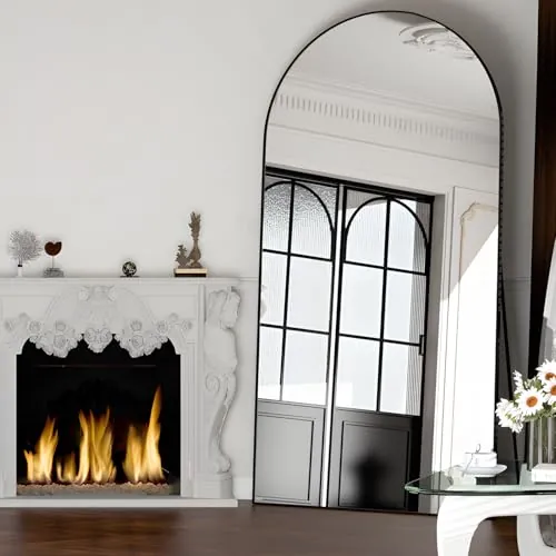 NEUWEABY Arqueado Espejo de Cuerpo Entero Espejo de pie con Soporte 198 x 96cm Espejo de Pared Grande Negro de pie colgado o apoyado contra la Pared para la Entrada del Dormitorio