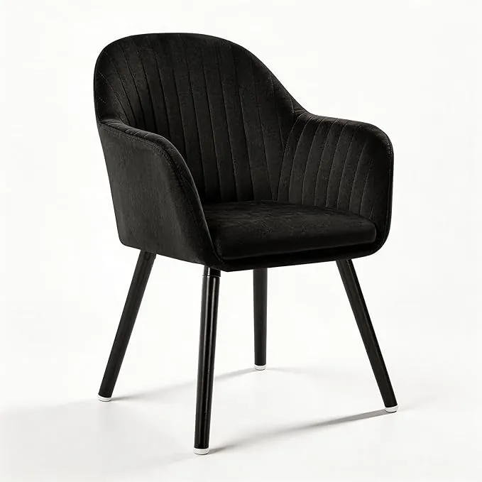 WOLTU 1X Silla de Comedor Nordicas Estilo Vintage Juego de 2, Tapizadas con Reposabrazos en Terciopelo, Estructura de Madera Negro