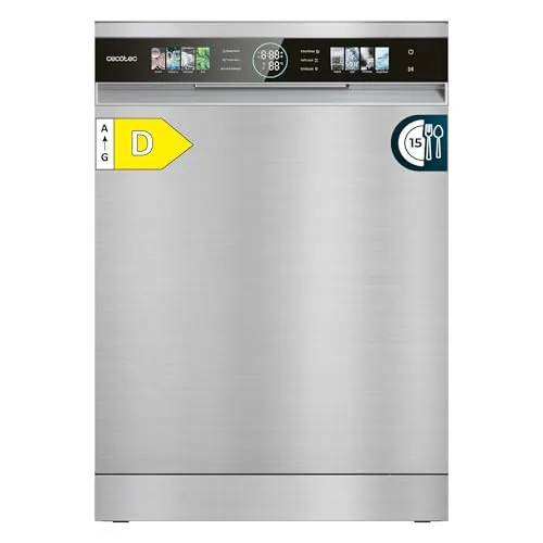 Cecotec Lavavajillas Compacto de 60 cm Bolero Aguazero 6320 Inox D, 1900W, 15 Cubiertos, 8 Programas, Pantalla FullColor XXL, Smart Wash, Turbo Dry+, AutoClean, Media Carga, Delay Start, ChildLock