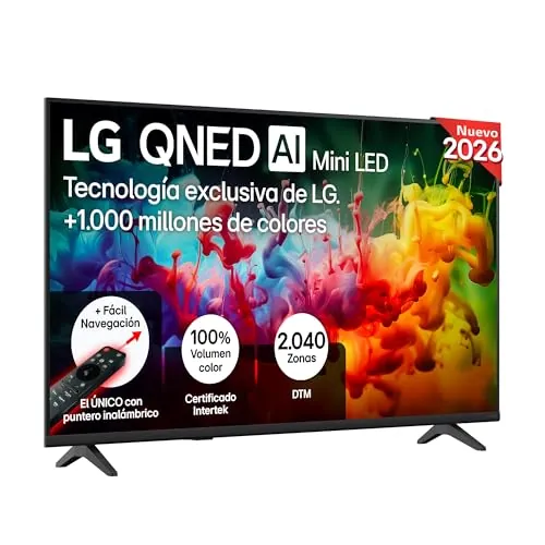 LG 43QNED70B6C - TV 43", QNED MiniLED, 4K AI, Smart TV, WebOS 25, Procesador Alpha 5 Gen7 AI, 120Hz, Super Upscaling, HDR10 y Dolby Digital Plus, Alexa/Google Assistant, Negro