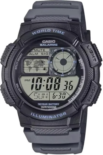 Casio Reloj unisex digital juvenil con esfera negra, Gris, Digital