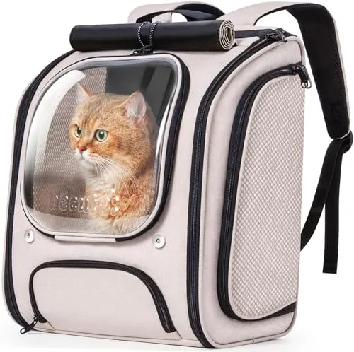 Pecute Mochila Gato,Mochila Burbuja de Gran para Gatos,Ergonomía,Caqui