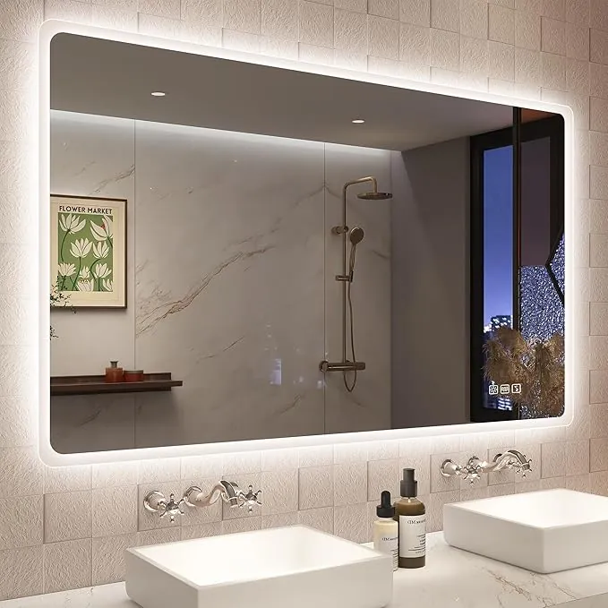 STARLEAD Espejo-Baño-con-Luz y Bluetooth 120x70cm, Espejos-Grande-de-Baño-con-LED, Antivaho, Regulable, 3 Colores Luz, Memoria, IP44, Vidrio Templado HD, Horizontal/Vertical
