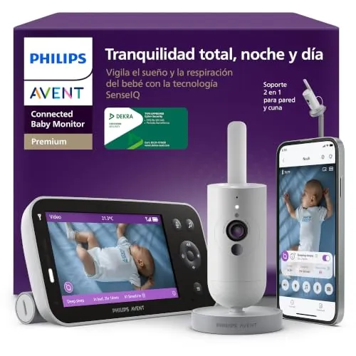 Philips Avent vigilabebés conectado Premium, el monitor más avanzado de Avent hasta la fecha, seguimiento del sueño y la respiración por IA, traducción del llanto, SCD973/26