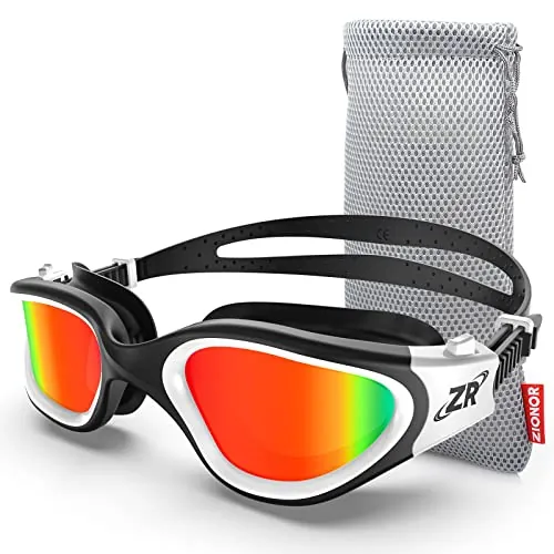 ZIONOR Gafas de natación, G1 MAX polarizadas para natación con protección UV, antiempañamiento, correa ajustable para adultos y hombres y mujeres (A2-White-Red)