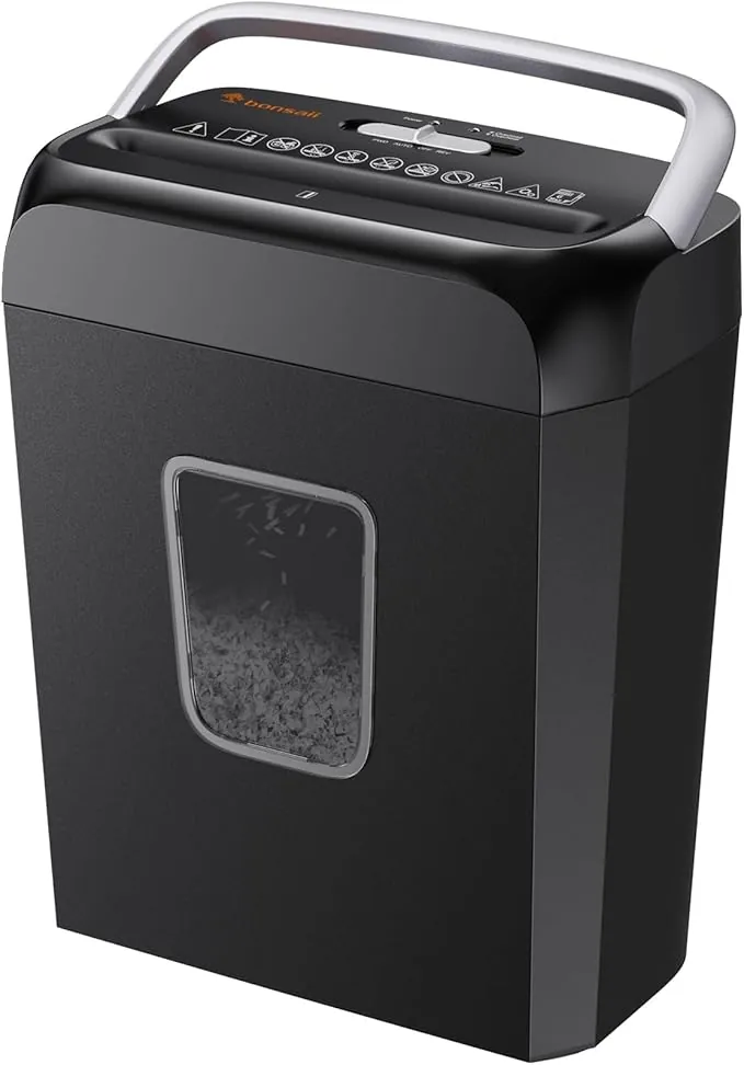 Bonsaii Destructora de Papel, destruye 6 Hojas a la Vez, Puede triturar Tarjetas de crédito y Clips de Oficina, destructora de Papel para casa con un contenedor de residuos de 13 litros, C237-B