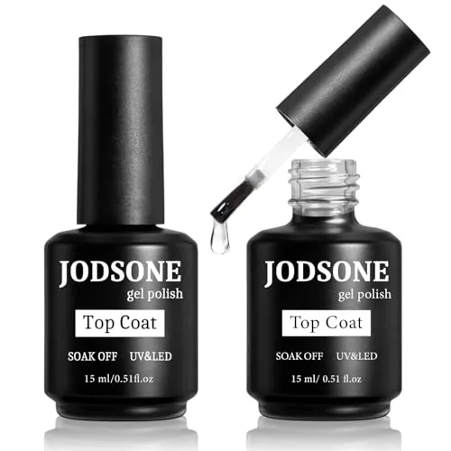 JODSONE 2 Botellas de 15 ml de Esmalte en Gel Top Coat sin Toallitas para una Manicura Brillante que Necesita Curado en Lámpara