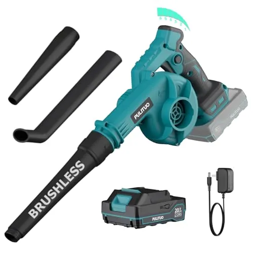 Soplador de Hojas a batería para Makita 18V, Motor sin escobillas, batería y Cargador incluidos, 6 velocidades, 257 km/h, Ligero y Compacto con 3 boquillas para Hojas, Polvo, jardín y hogar