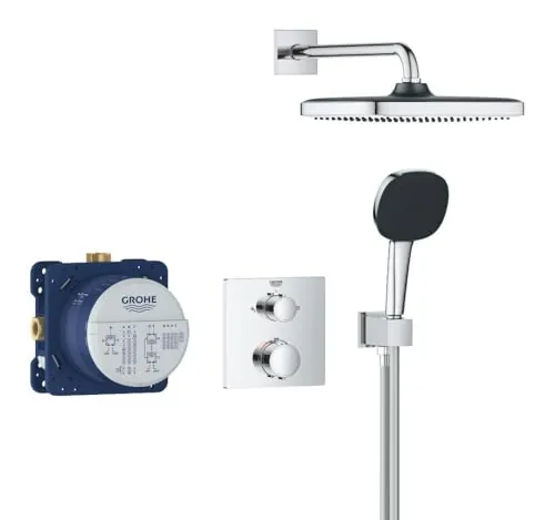 GROHE Precision 250 - sistema de ducha empotrado (2 tipos de chorro, caja de instalación universal, flexo de ducha 1500mm), angular, cromo, 34882000